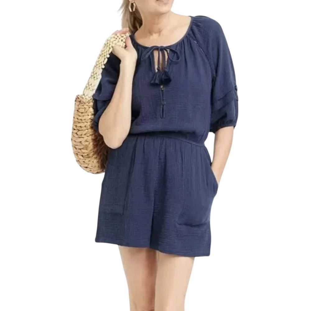 Knox Rose Women’s Gauze Tie-Front Romper | Size Medium